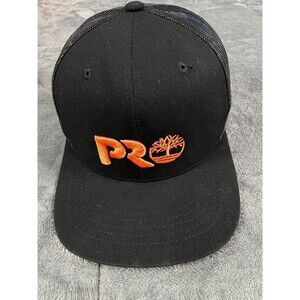 Timberland PRO Black Mesh Back Trucker Hat Snapback Cap Orange Logo Work Hat.